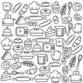 Set of cute bread and bakery doodle vector illustration