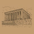 Mausoleum. Ankara, Turkey. Vector outline illustration