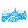 The Temple Expiatori del Sagrat Cor. Barcelona, Catalonia, Spain. Vector outline illustration Royalty Free Stock Photo