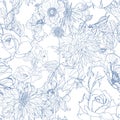 Elegant seamless pattern with hand drawn line garden flowers. Floral pattern for wedding invitations, greeting cards, scrapbooking