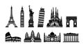 World famous buildings monochrome vector illustration set world heritage / Statue of liberty, Eiffel tower etc.