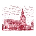 Cathedral. Riga, Latvia. Graphic illustration