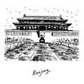 Tiananmen Gate. Beijing, China. Graphic illustration Royalty Free Stock Photo