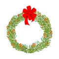 Christmas Wreath illustration with red ribbon and bow