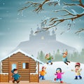 Winter vacation with children playing snow Royalty Free Stock Photo