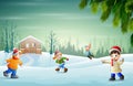 Winter vacation with children playing snow Royalty Free Stock Photo