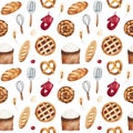 Bakery texture with bread,cake,pie,wheat,cooking tools,glove
