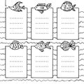 Bullet journal hand-drawn vector frames with different fish for notebook, diary, and planner. Royalty Free Stock Photo