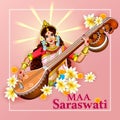 Illustration of Goddess of Wisdom Saraswati for Vasant Panchami India festival background