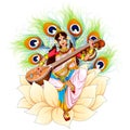 Illustration of Goddess of Wisdom Saraswati for Vasant Panchami India festival background