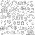 Fairy tale and kids fantasy doodle vector illustration collections Royalty Free Stock Photo