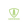 Save wood illustration logo design template.Shield with tree symbol