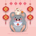 20202 Chinese lantern festival Yuan Xiao Jie - cartoon rat holding sweet dumpling soup & lanterns