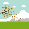 Landscape beautiful nature vector illustration concept, autumn season with yellow leaves fall in the yard vector