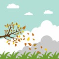 Landscape beautiful nature vector illustration concept, autumn tree with yellow leaves fall in the yard vector