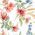 Cute seamless pattern of watercolor magnolia and orchid flowers vector Royalty Free Stock Photo