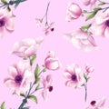 Seamless Pattern of Pink Flowers. Vertical Floral Background with Anemone Illustration. Tile of Cute Bouquet for Fabric, Prints