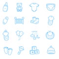 Set of baby equipment icons in cute line design