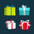 Gift Box Set. Vector Present Boxes Isolated on dark Background. Royalty Free Stock Photo