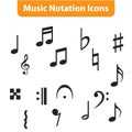 Music note icons vector set, Black symphony or melody signs isolated on white background.