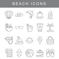 Set of beaches Related Vector Line Icons. Royalty Free Stock Photo