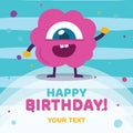 Happy Birthday with pink cute monster Royalty Free Stock Photo