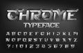 Chrome Typeface. 3D metal effect letters and numbers with shadow. Royalty Free Stock Photo