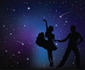Silhouettes of couple dancing. Night sky and stars on the background. Royalty Free Stock Photo