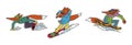 Three fox lovers of winter sports, snowboarding. Colored illustrations, stickers, can be used in advertising and sporting goods, a