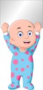 Cute Little Baby Boy Kid In Blue Purple Pajama Holding Grey Blank Sign Board Cartoon Royalty Free Stock Photo
