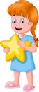 Cute Little Girl With Yellow Star Cartoon