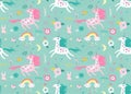 Seamless pattern with cute fairy unicorns