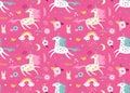 Seamless pattern with cute fairy unicorns