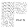 Seamless  line drawing art love hearts pattern, Black and white vector minimalist illustration of valentine day Royalty Free Stock Photo