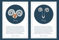 Two astrological backgrounds with zodiac signs Aries, place for text and wavy frame. A pair of isolated vintage templates for card Royalty Free Stock Photo