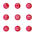 Set of contact related icons in round shape and red color Royalty Free Stock Photo