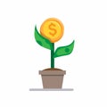 Money on plant pot, business investment profit. revenue and income. illustration vector isolated in white background