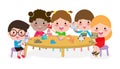 Cute kids playing with toys, happy children`s activity in the kindergarten Group of happy school child in classroom, education Royalty Free Stock Photo