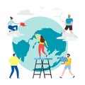 Small people prepare for the day of the Earth, save the planet, save the world, Earth day,ecology concept vector Royalty Free Stock Photo