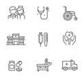 Set of healthcare related icons in black line design Royalty Free Stock Photo