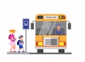 School bus, children back to school in cartoon flat illustration vector isolated in white background Royalty Free Stock Photo