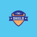 Blue glossy sleek shield emblem or logo graphic template