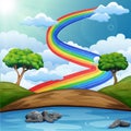 Beautiful river landscape with rainbow