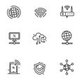 Set of internet network related icons in black line design Royalty Free Stock Photo