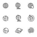 Set of globe icons in black line design Royalty Free Stock Photo