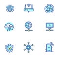 Set of internet and networking icons in linear color style