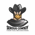 Design or vector in the form of a serious cowboy and can be used as a symbol