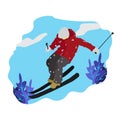 People skiing flat style design. Skis isolated, skier and snow,