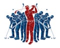 Group of Golf players, Golfer action cartoon sport graphic