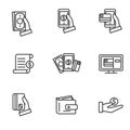 Set of money and payment related icons in black thin line design Royalty Free Stock Photo